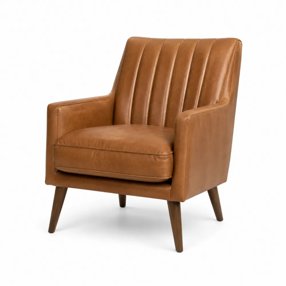 Poltrona imbottita con braccioli in pelle sintetica PU colore marrone struttura in legno gambe in legno massello 75 cm x 78 cm x 88 cm