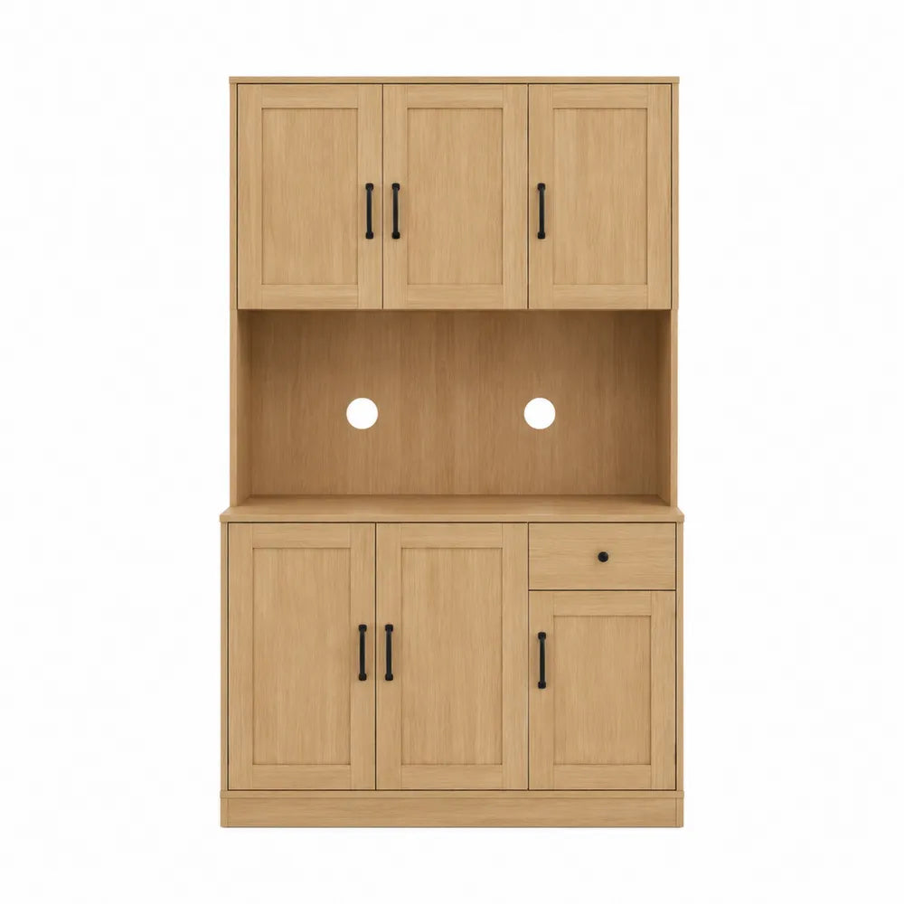 Mobile contenitore alto in pannello truciolare effetto rovere chiaro con 6 ante 1 cassetto vano aperto e passacavi 120 cm x 40 cm x 180 cm