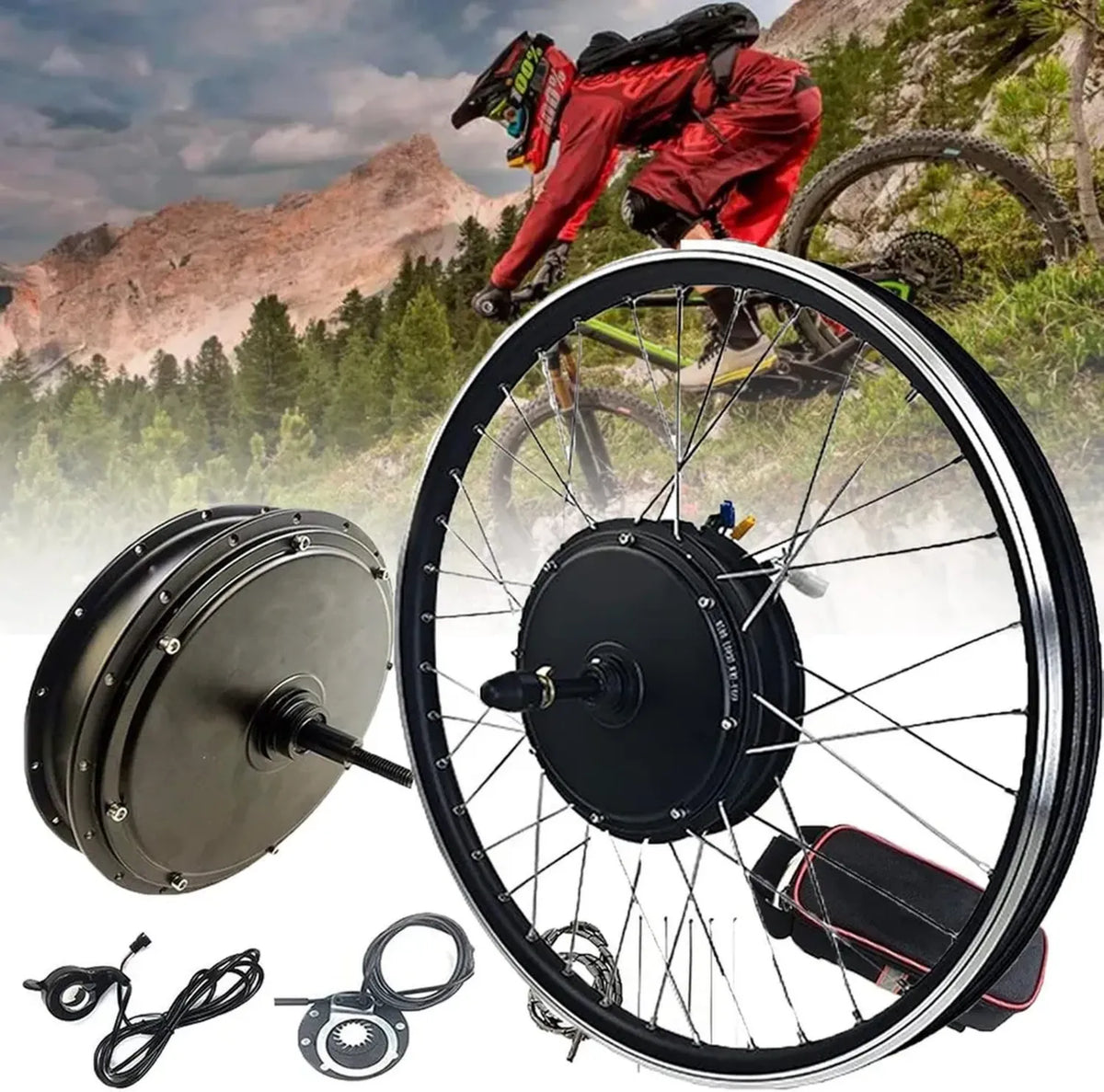 Set di Conversione per Bicicletta Elettrica, Motore Anteriore 48V 1000W con Display LCD, Adatto a Ruota 24 Pollici