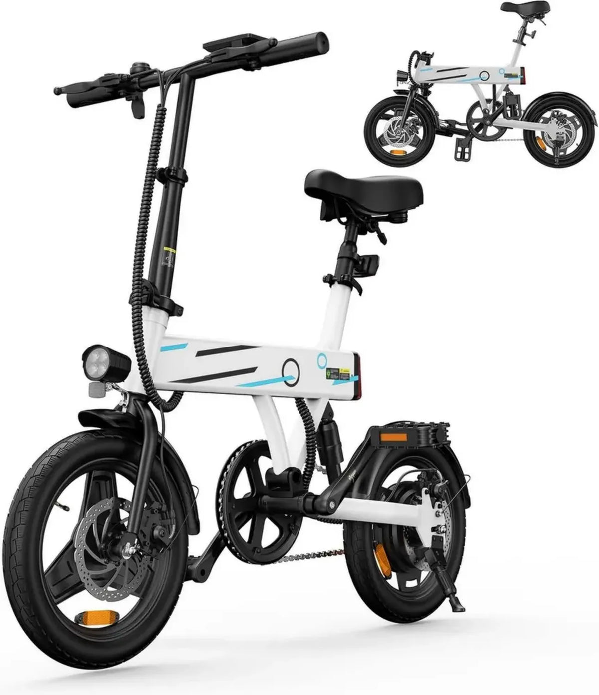 Bicicletta Elettrica Pieghevole Finbike U1/EB1, 14' con Batteria da 280,8 Wh, Autonomia fino a 40 km, Motore 250W, Perfetta per Adulti e Adolescenti, Capacità di Carico 150 kg, Velocità Regolabile