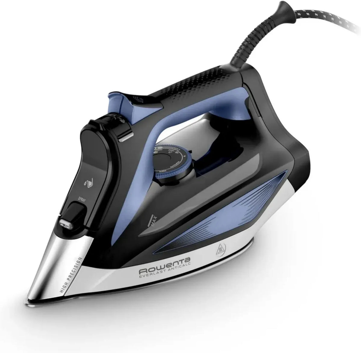 Rowenta Ferro da Stiro a Vapore 2700W con Sistema Anticalcare, 400 Micro-fori, Nero/Blu