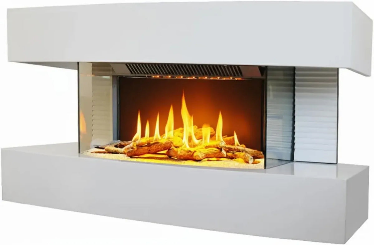 Camino Elettrico da Parete Lounge Bianco, 2000W con Fiamma LED e Telecomando