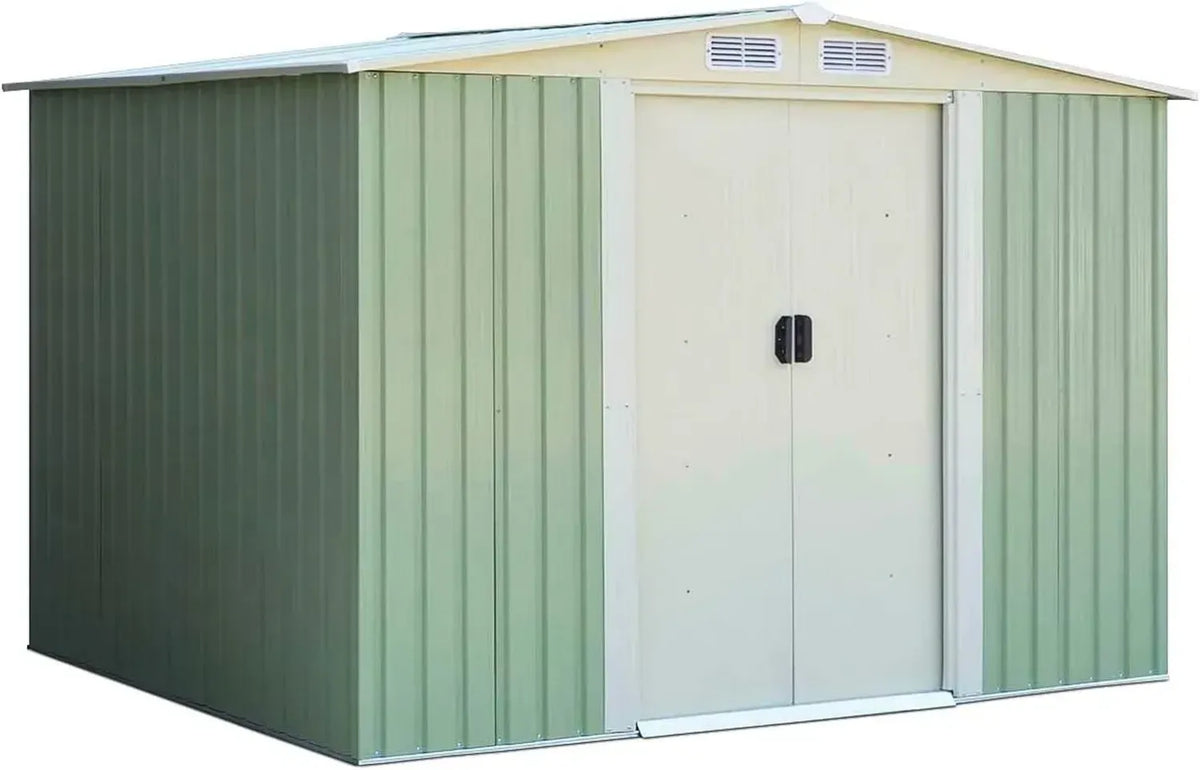 Capanno da Giardino in Acciaio con Porte Scorrevoli, Ventilazione e Rivestimento Zincato, 257x205x180 cm