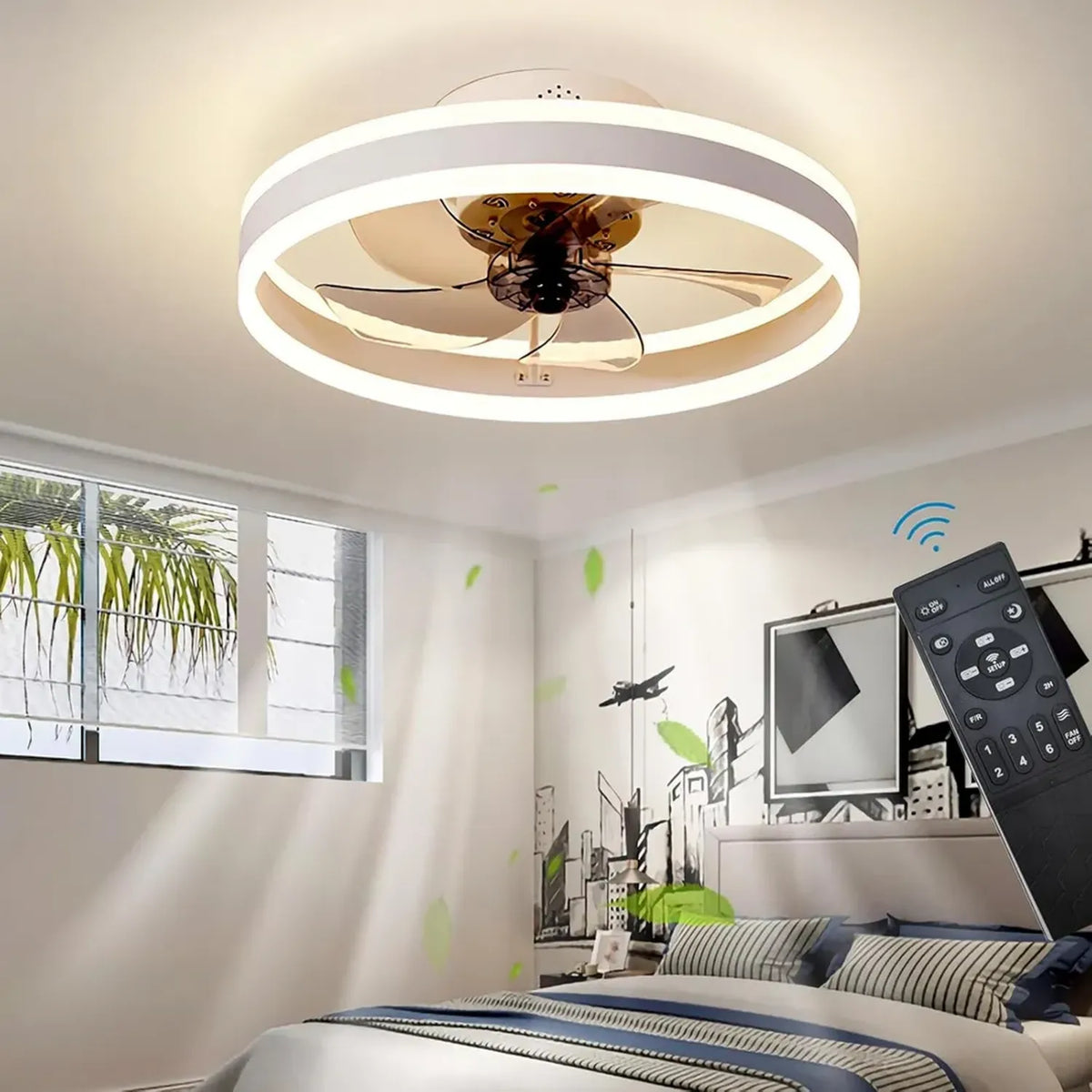 Ventilatore da Soffitto Silenzioso con Luce LED Dimmerabile e Telecomando, 6 Velocità e Timer, 50CM Bianco, Ideale per Camera e Soggiorno Moderno 24W