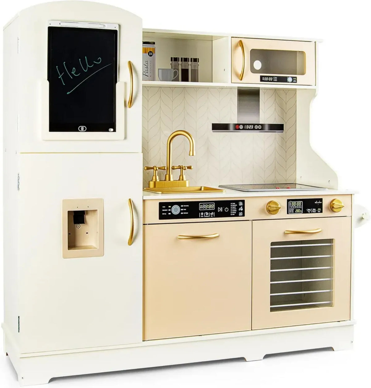 Cucina in Legno per Bambini con Lavagna Cancellabile, Completa di Accessori Educativi
