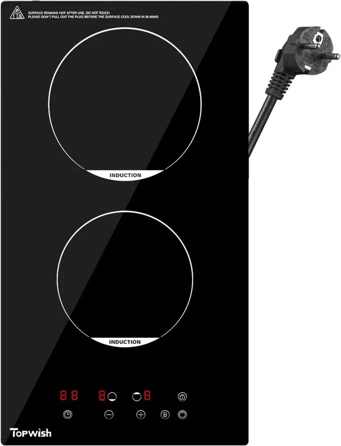TOPWISH Piano Cottura Induzione 30cm, 2 Zone con Sicurezza e Timer