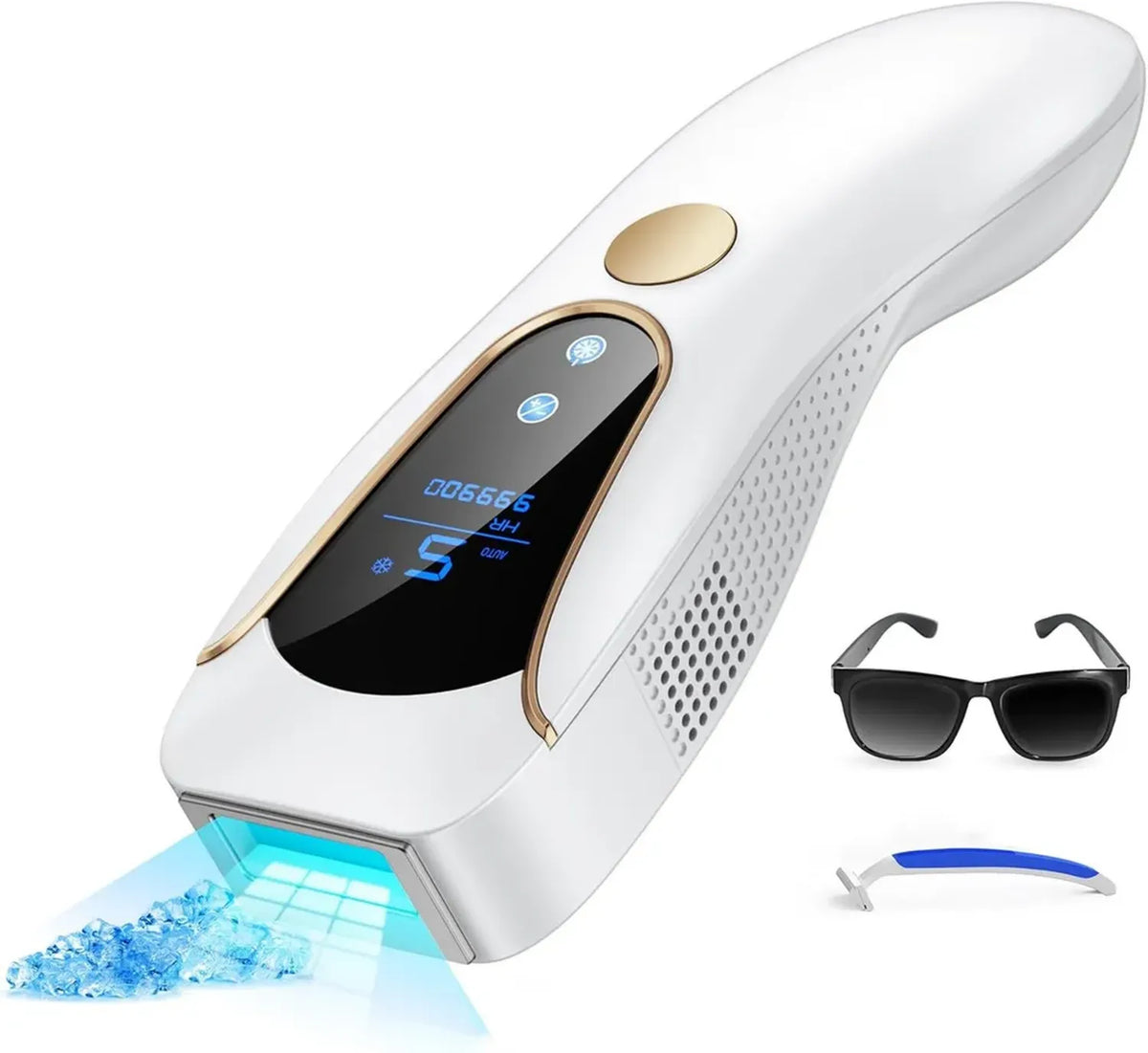 Epilatore a Luce Pulsata con Raffreddamento, 9 Livelli di Energia per Depilazione Donna