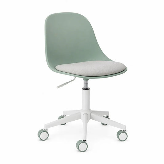 Sedia da ufficio girevole regolabile con ruote schienale in PP verde menta seduta in tessuto grigio chiaro base in nylon bianco 60 x 60 x 78-88 cm