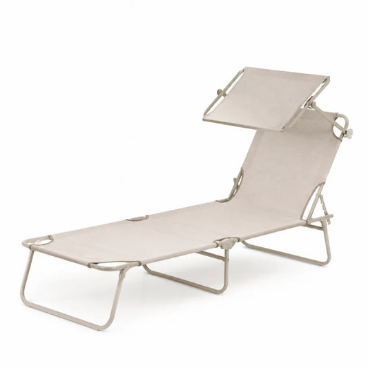 Sdraio da esterno pieghevole reclinabile in tessuto poliestere beige con struttura in acciaio beige e tettuccio 190 x 60 x 120 cm