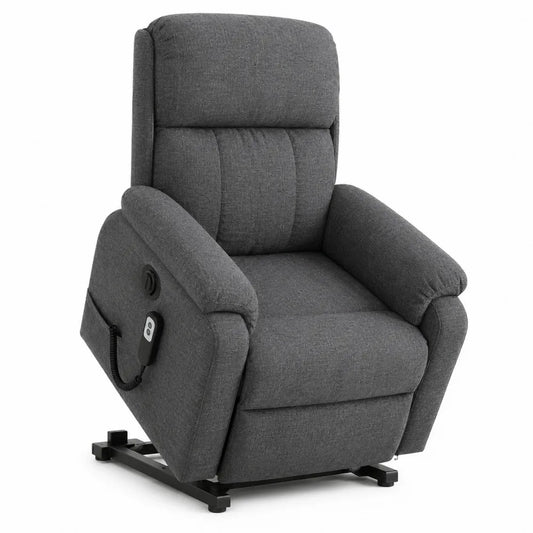 Poltrona relax elettrica reclinabile in tessuto poliestere grigio scuro con braccioli poggiapiedi e telecomando cablato 80 cm x 90 cm x 105 cm