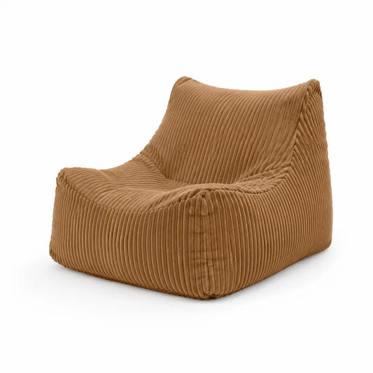Poltrona sacco imbottita in tessuto di poliestere a coste marrone caramello con riempimento EPS 90 cm x 85 cm x 75 cm