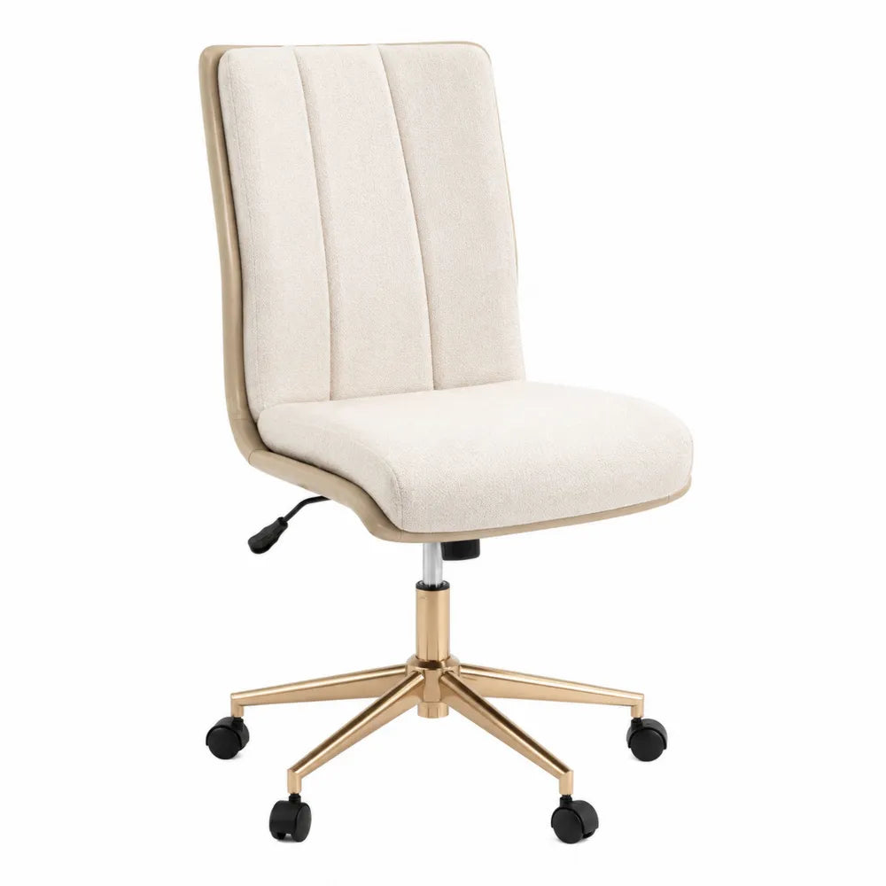 Sedia da ufficio girevole regolabile con ruote rivestimento in tessuto bouclé beige base in alluminio dorato 55 x 55 x 85-95 cm