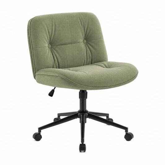 Sedia da ufficio girevole in velluto a coste poliestere verde con base in acciaio nero a cinque razze e ruote 60 x 60 x 85-95 cm