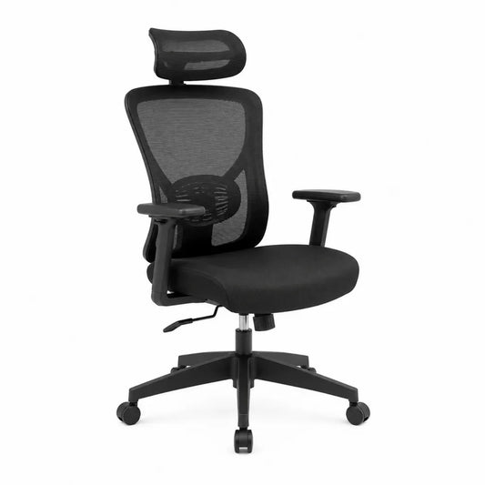 Sedia da ufficio girevole regolabile con schienale in rete nera poggiatesta supporto lombare braccioli e ruote 65 x 65 x 115-125 cm