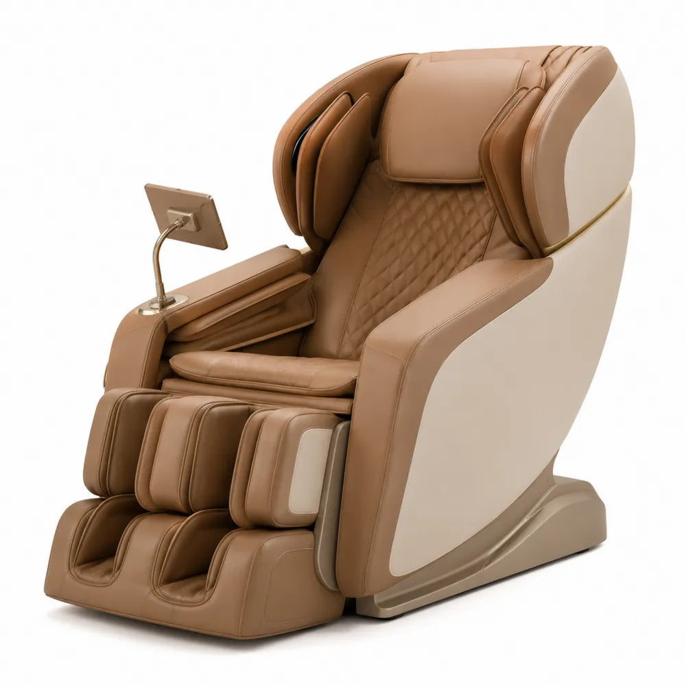 Poltrona massaggiante reclinabile elettrica in pelle sintetica PU colore marrone e beige con funzione airbag e rulli 75 cm x 105 cm x 120 cm