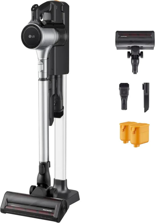 Scopa Elettrica LG CordZero A9K, Senza Fili, Sistema Kompressor, 260W, 120 Minuti di Autonomia, Doppia Batteria, Wi-Fi, Filtro a 5 Strati, Argento Fantasia