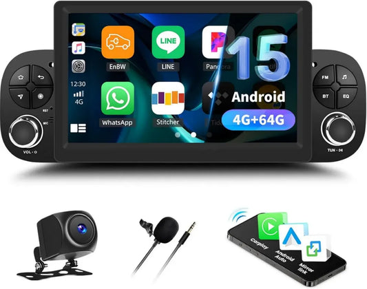 Autoradio Android 15 per Fiat Panda 2013-2020, 7 Pollici 4G+64G con Navi GPS, Carplay e Android Auto