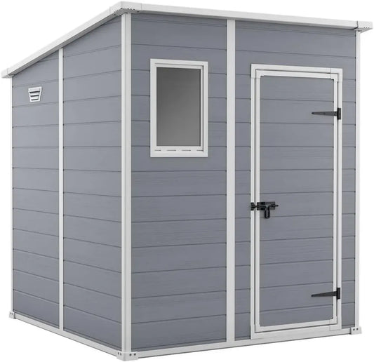 Casetta da Giardino Keter Manor Pent 6x6, Effetto Legno, Colore Grigio, Dimensioni 183,5x185x200 cm