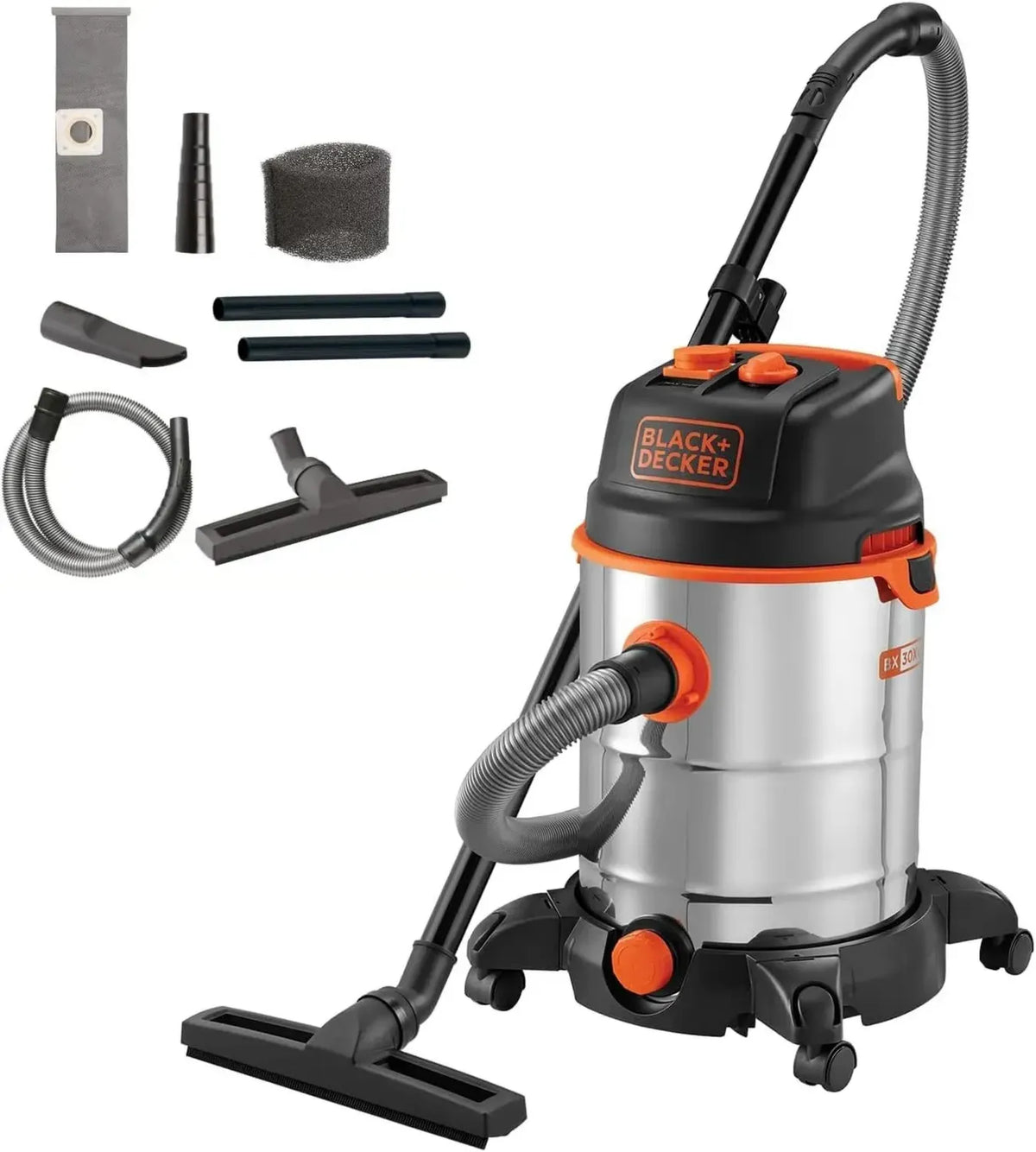 Aspirapolvere Multifunzione BLACK+DECKER 1600W, 30L, per Solidi e Liquidi
