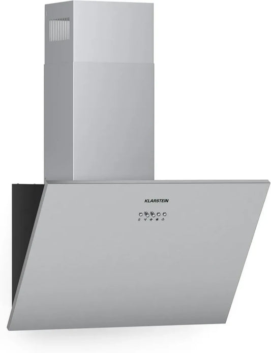 Klarstein Silver Lining - Cappa Aspirante a Parete Inclinata, Classe A, Ricircolo o Scarico, 3 Velocità, Controllo Touch, Display LED, Acciaio Inossidabile, 600 m³/h, 60 cm