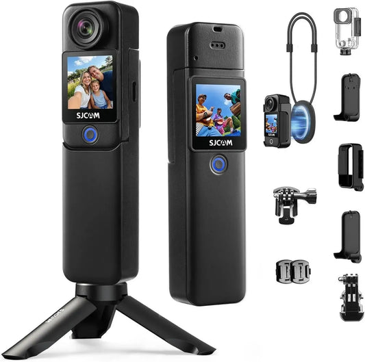 Videocamera SJCAM C300 4K con Stabilizzazione a 6 Assi, Doppio Schermo Touch, Autonomia 7 Ore, Impermeabile fino a 30M, Grandangolo 154°, Microfono Integrato, Nero