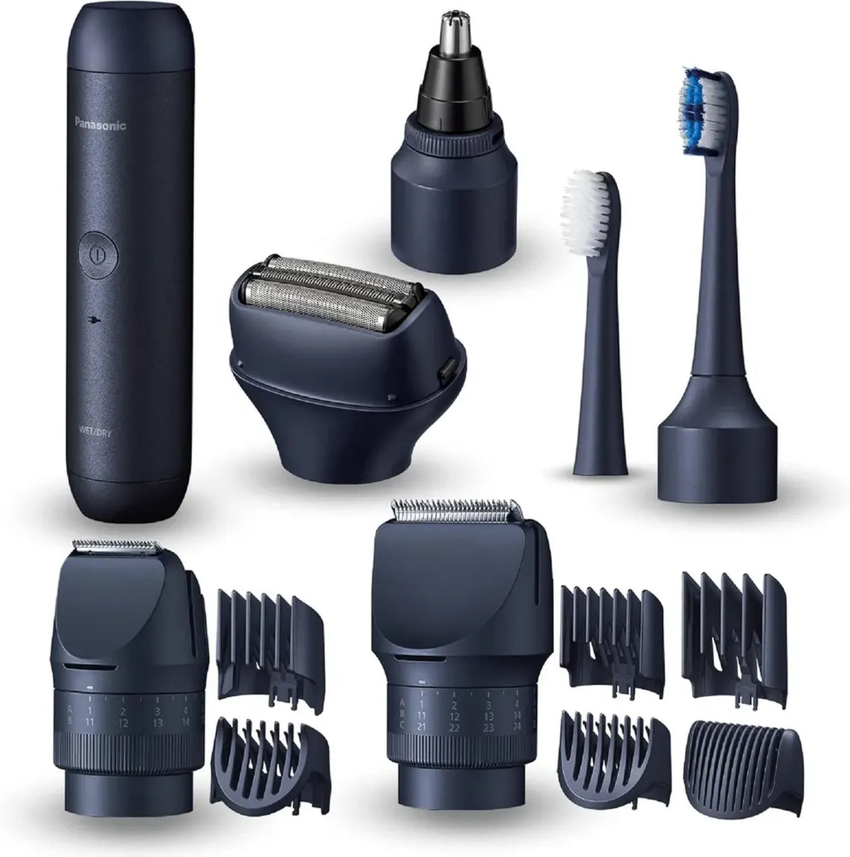 Panasonic MULTISHAPE Kit Cura Personale, Testina Modulare Regolabarba e Tagliapeli, Spazzolino Elettrico Ricaricabile per Uomo