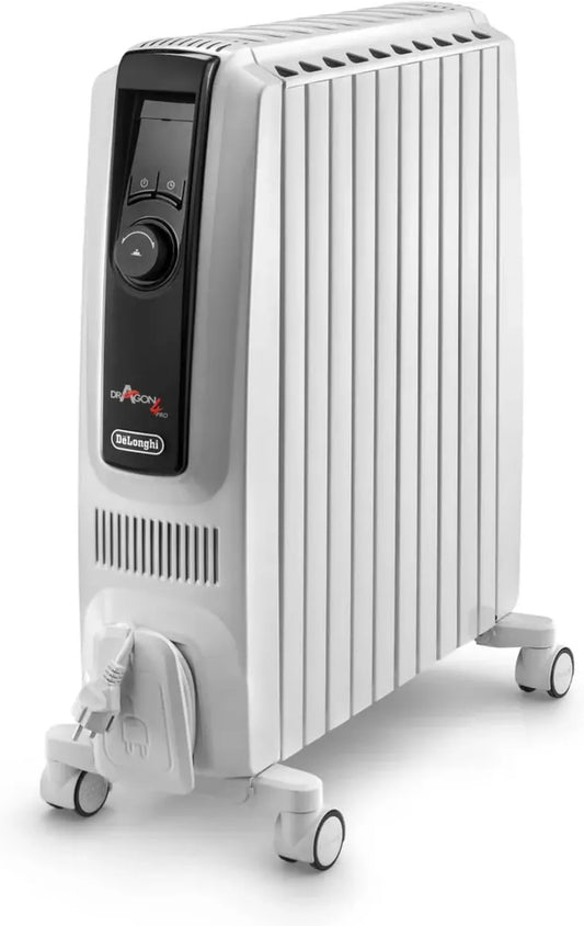 Radiatore a Olio De'Longhi Dragon 4 Pro con Termostato e Timer 24 Ore, 2500W, Bianco
