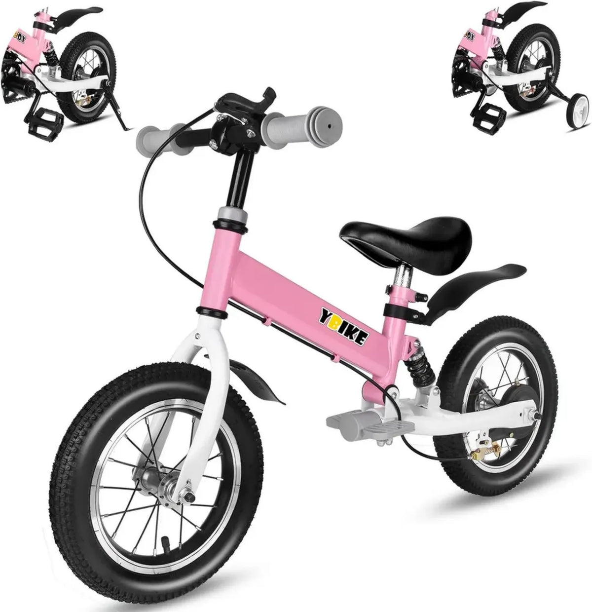 Bicicletta Equilibrio Ybike 2 in 1 per Bambini, 12-14 Pollici, Età 2-7 Anni, 4 Colori, con Freno e Ammortizzatore