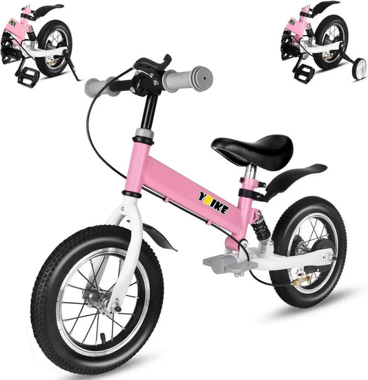 Bicicletta Equilibrio Ybike 2 in 1 per Bambini, 12-14 Pollici, Età 2-7 Anni, 4 Colori, con Freno e Ammortizzatore