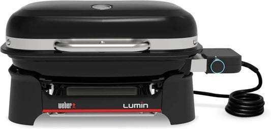 Weber Lumin Barbecue Elettrico Portatile, Termometro Integrato, Griglie in Ghisa, 43 x 32 cm, Nero