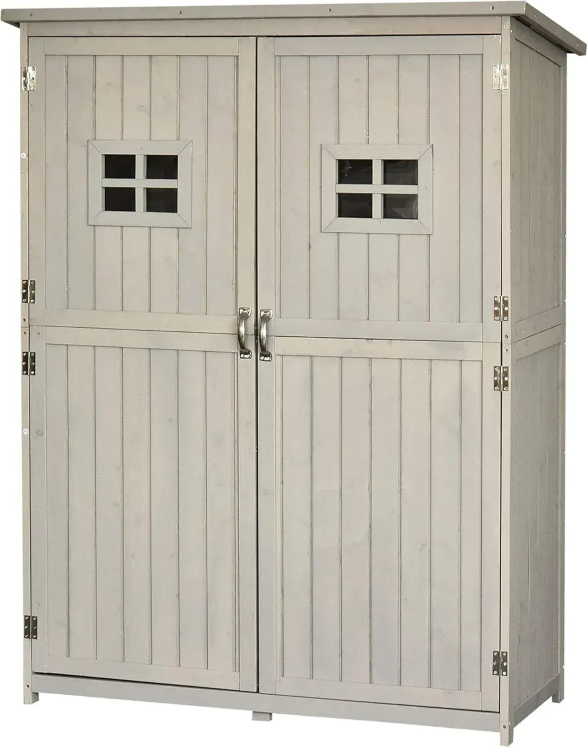 Capanno da Giardino in Legno di Abete con Doppia Porta e Mensole, 127.5x50x164cm, Grigio Chiaro