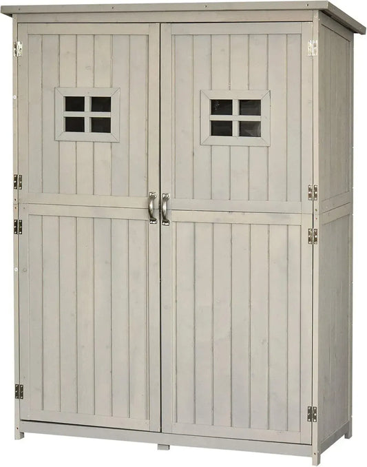 Capanno da Giardino in Legno di Abete con Doppia Porta e Mensole, 127.5x50x164cm, Grigio Chiaro