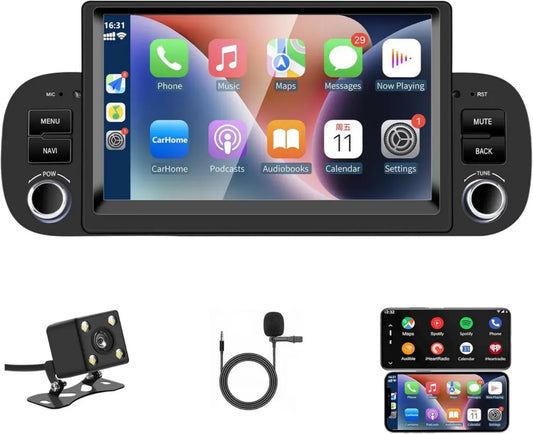 Autoradio per Fiat Panda 2013-2020 con Android Auto e CarPlay Wireless, Schermo 7'' Bluetooth Stereo con Navigazione GPS, USB, Fotocamera Posteriore, Microfono e Lettore Multimediale