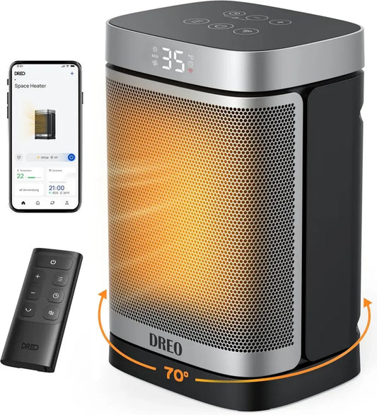 Stufa Intelligente Dreo Ceramica PTC 70° Oscillante con Termostato e Telecomando, 3 Modalità di Calore, Modalità ECO per Efficienza Energetica