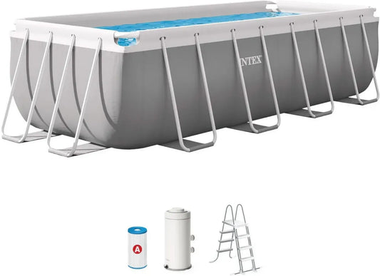 Intex Piscina Rettangolare Fuori Terra con Pompa e Scaletta, 8418L, 400x200x122 cm, Acciaio e PVC