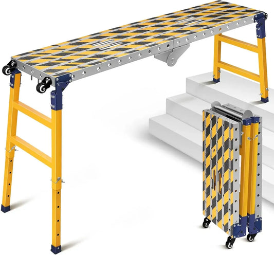 Banco di lavoro multifunzione 2 in 1 con altezza regolabile e superficie zincata, 160x36 cm, antiscivolo e pieghevole, capacità di 500 kg