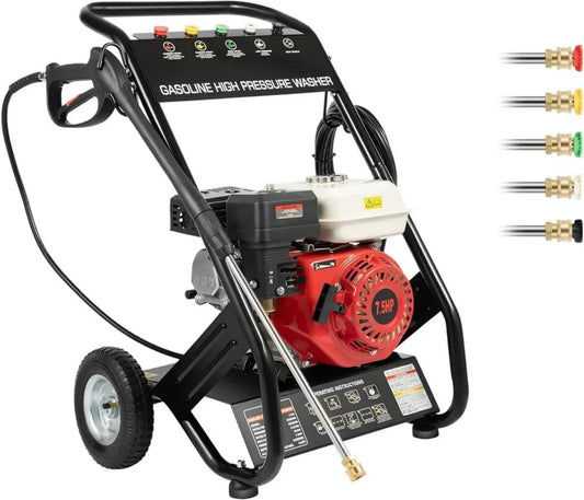 Idropulitrice a Scoppio 7,5 CV 4 Tempi con 5 Ugelli, 10m Tubo, 2200 PSI