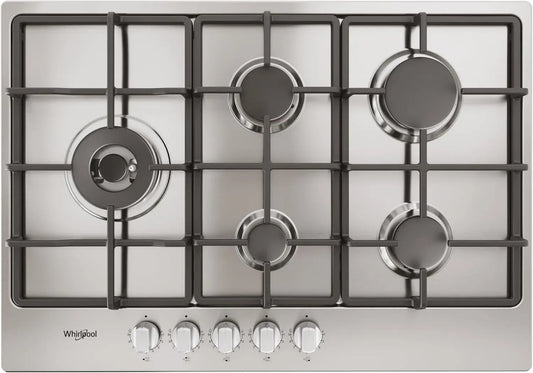 Whirlpool Piano Cottura 5 Fuochi Alta Efficienza, Acciaio Inox