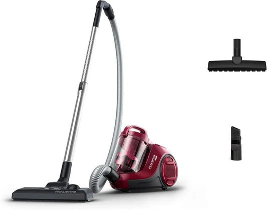 Aspirapolvere Rowenta Senza Sacco Ciclonico, Compatto e Leggero, Filtro Efficiente per Parquet, Rosso Vino