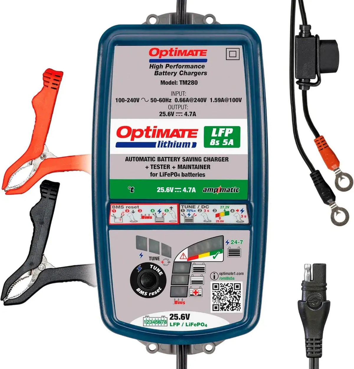 Caricabatterie e Mantenitore Tecmate Optimate Lithium 8s 5A per Batteria 25.6V