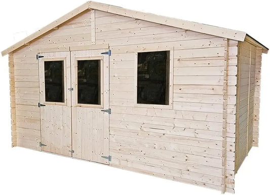 Casetta in legno Greta 4x4 m con doppia porta e finestra laterale in abete naturale