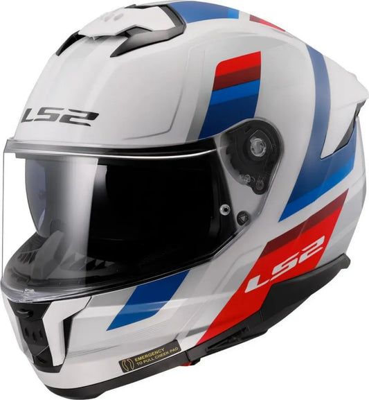 LS2 FF808 Casco Moto Integrale Vintage Bianco Blu Rosso con Doppia Visiera Omologato Ece22.06