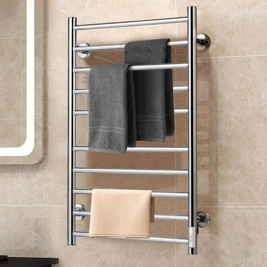 Termoarredo Elettrico Bagno 135W con Timer, Portasciugamani e 10 Elementi in Metallo al Carbonio, Argento