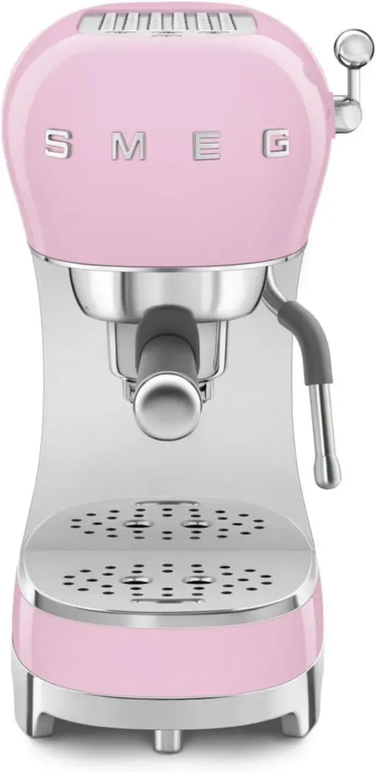 Smeg Macchina Espresso Manuale Rosa, Sistema Thermoblock, Lancia Vapore, 4 Funzioni, Vassoio Estraibile, Portafiltro, Serbatoio 1L, Compatta 1350W