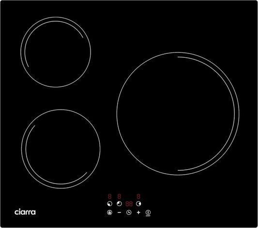 Piano cottura a induzione CIARRA 3 zone, vetroceramica touch, timer integrato, 59 cm