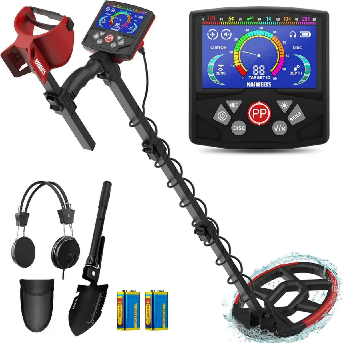 Rilevatore di Metalli Professionale KAIWEETS per Adulti, 4 Modalità di Rilevamento Precise, Bobina IP68 e Chip DSP Avanzato, Schermo LCD Retroilluminato