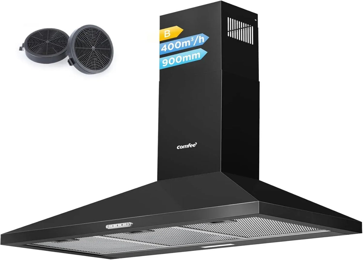 COMFEE' Cappa Aspirante 90 cm Nera con LED e Filtri a Carbone