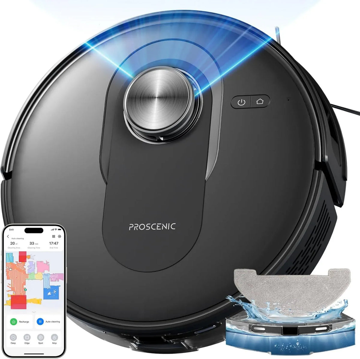 Proscenic Q8 Robot Aspirapolvere e Lavapavimenti con Navigazione LiDAR, Potente Aspirazione 6000Pa, Autonomia 200 Minuti, Compatibile con APP e Assistenti Vocali, Perfetto per Casa e Peli di Animali