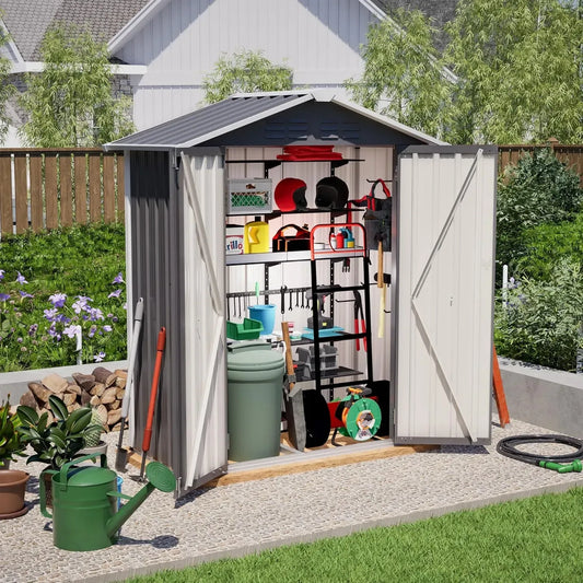 Capanno da giardino in acciaio resistente, impermeabile con ventilazione, 154x83x180cm, ideale per attrezzi, porta con serratura
