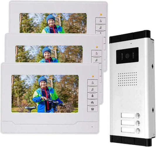Sistema di Videocitofono Wired con Controllo Accessi, 7' Monitor e Telecamera per Casa/Apartamento (3 Monitor, 1 Telecamera)